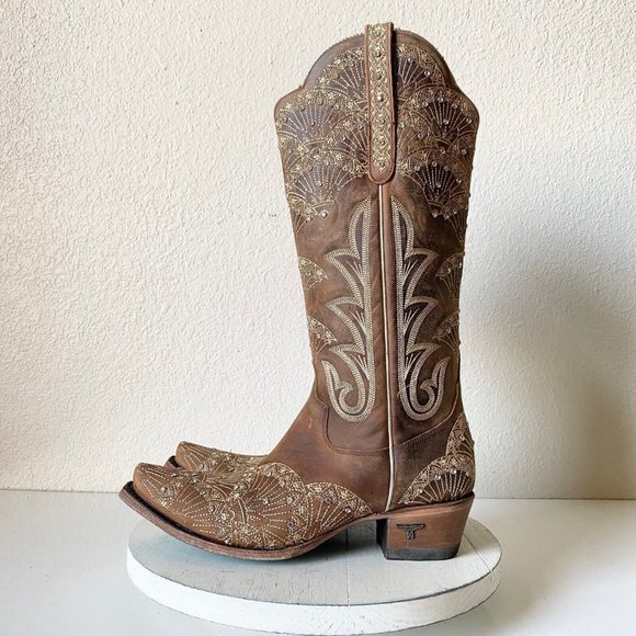 Brown Embroidered Heeled Boots - Picture 4 of 9